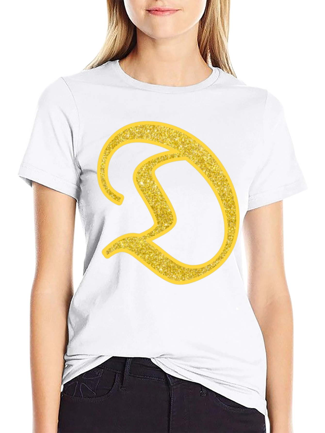 Gold Letter D on Black T-Shirt