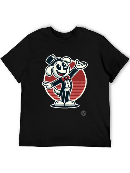 Dapper Dog Cartoon T-Shirt - Black Cotton Blend