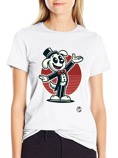 Dapper Dog Cartoon T-Shirt - Black Cotton Blend