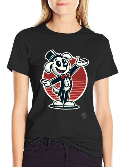 Dapper Dog Cartoon T-Shirt - Black Cotton Blend