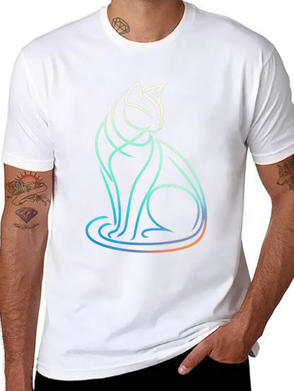 Abstract Cat Line Art T-Shirt - Modern Graphic Tee