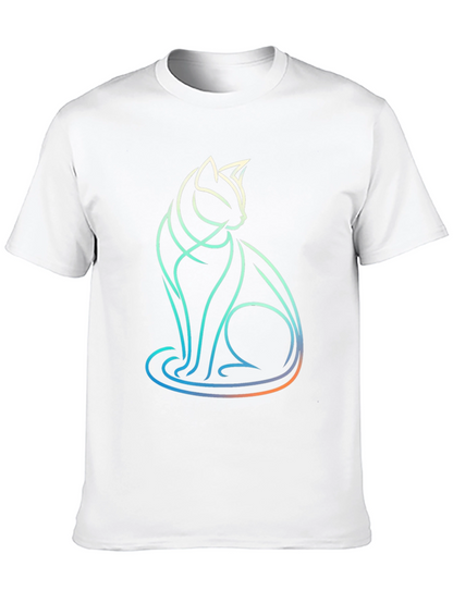 Abstract Cat Line Art T-Shirt - Modern Graphic Tee