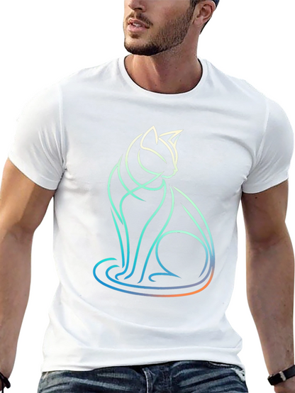 Abstract Cat Line Art T-Shirt - Modern Graphic Tee