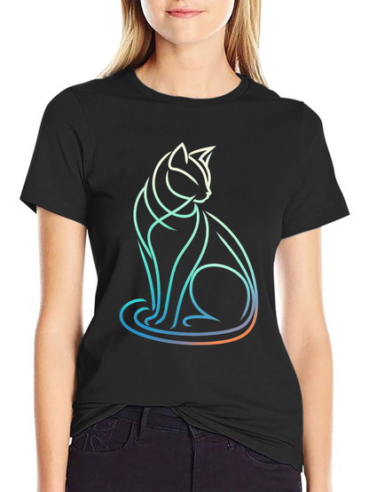 Abstract Cat Line Art T-Shirt - Modern Graphic Tee