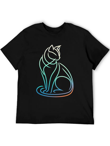 Abstract Cat Line Art T-Shirt - Modern Graphic Tee