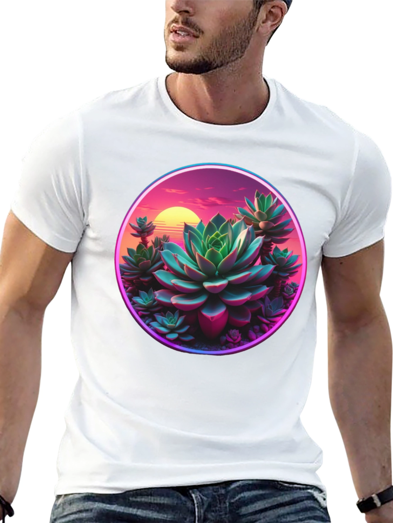 Succulent Sunset Graphic Tee - Trendy Black T-Shirt