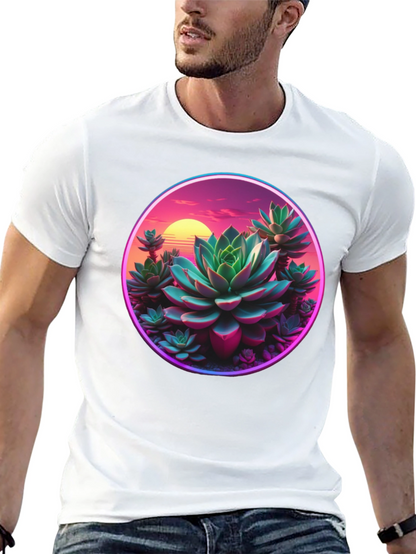 Succulent Sunset Graphic Tee - Trendy Black T-Shirt