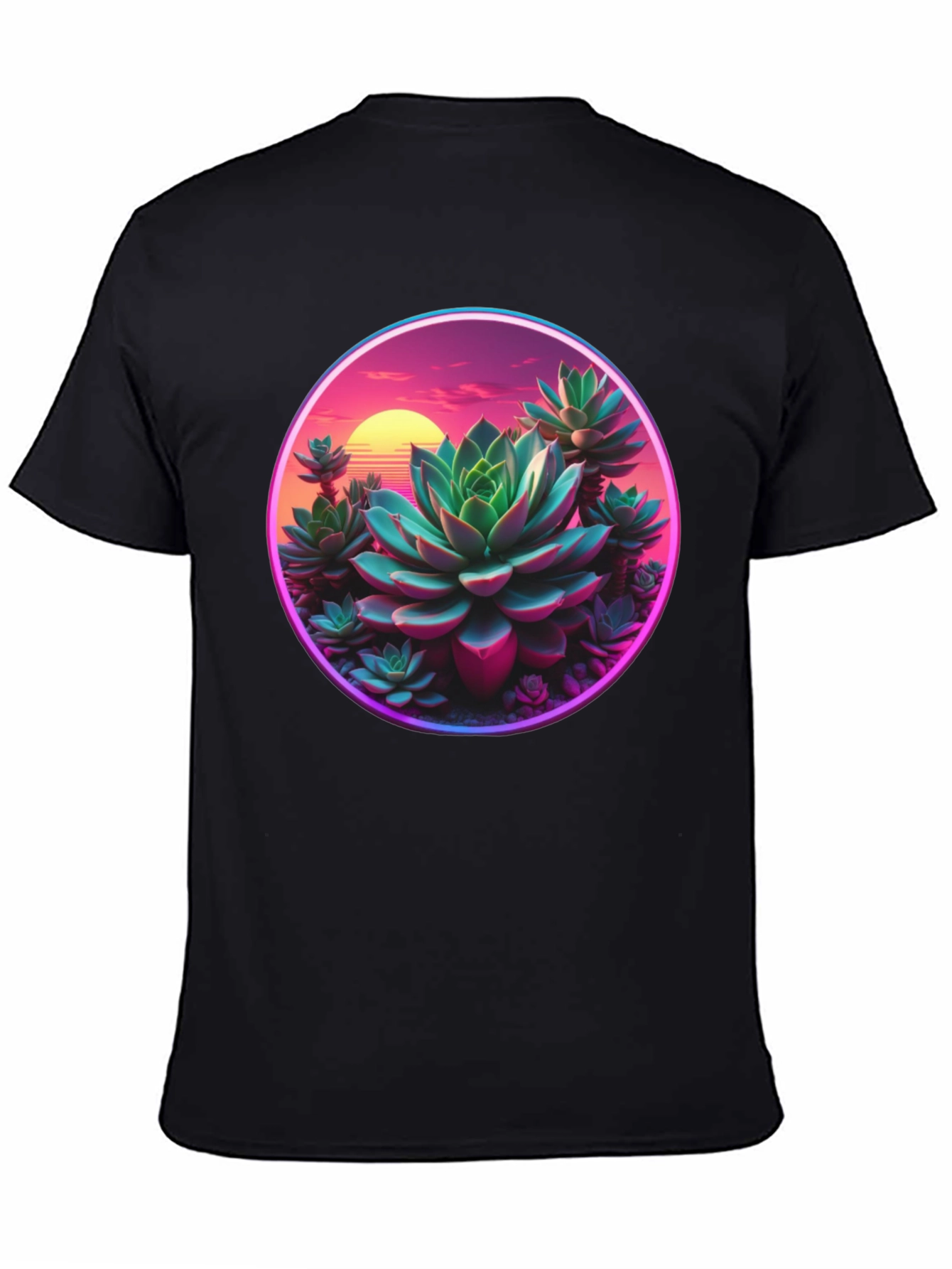 Succulent Sunset Graphic Tee - Trendy Black T-Shirt