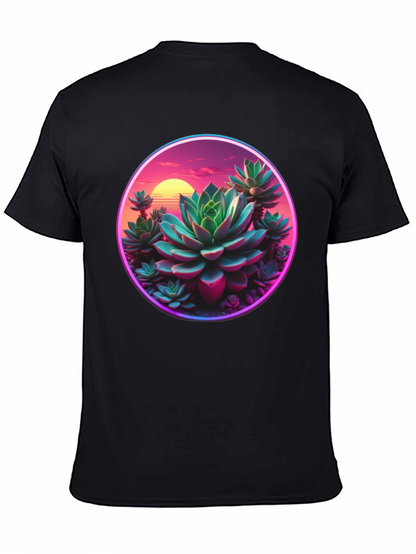 Succulent Sunset Graphic Tee - Trendy Black T-Shirt