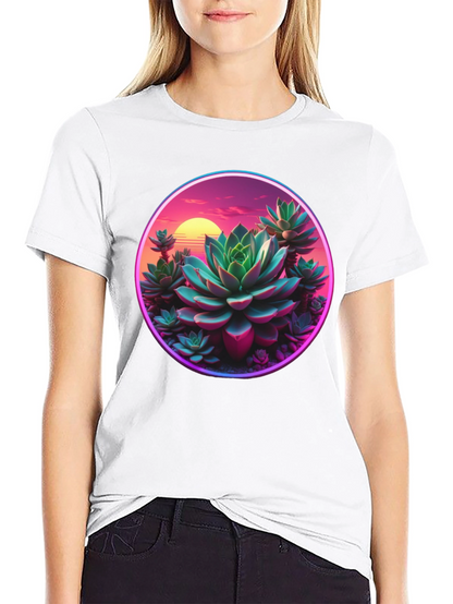Succulent Sunset Graphic Tee - Trendy Black T-Shirt