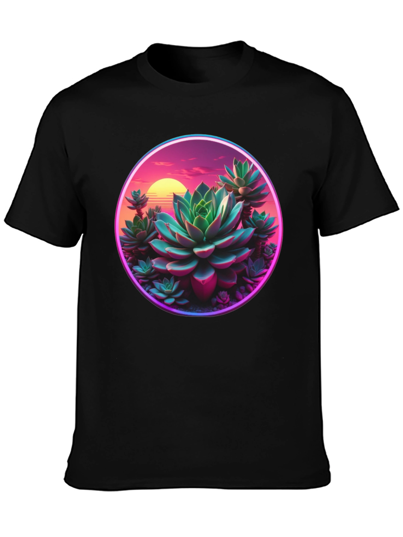Succulent Sunset Graphic Tee - Trendy Black T-Shirt