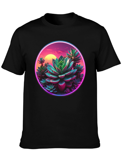Succulent Sunset Graphic Tee - Trendy Black T-Shirt