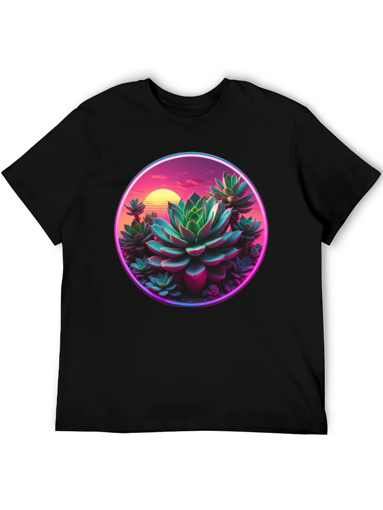 Succulent Sunset Graphic Tee - Trendy Black T-Shirt