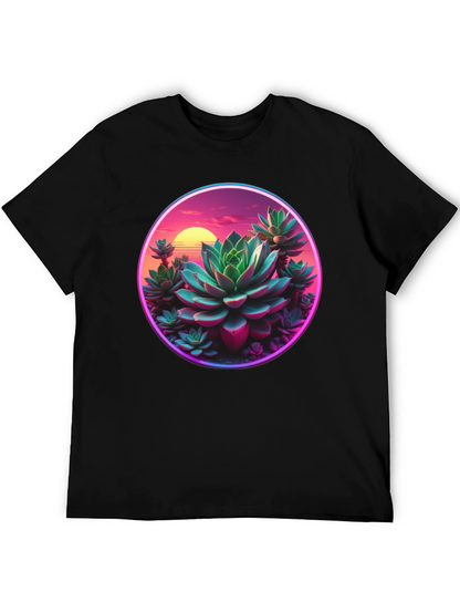 Succulent Sunset Graphic Tee - Trendy Black T-Shirt