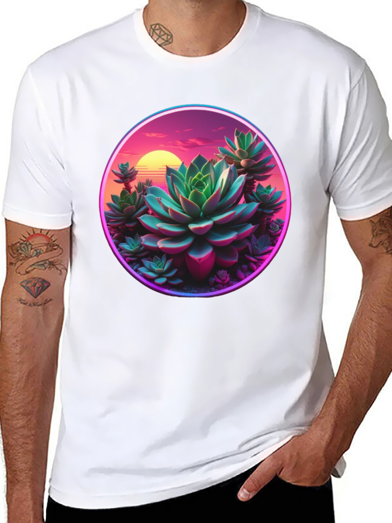 Succulent Sunset Graphic Tee - Trendy Black T-Shirt