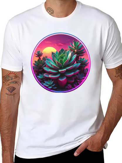 Succulent Sunset Graphic Tee - Trendy Black T-Shirt