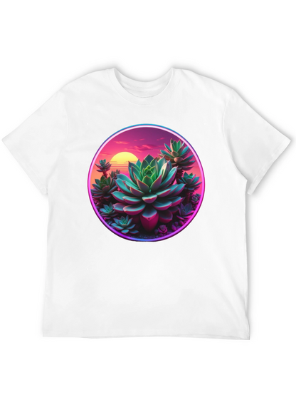 Succulent Sunset Graphic Tee - Trendy Black T-Shirt