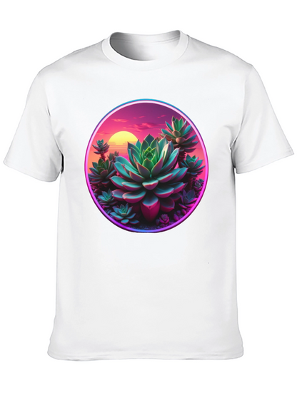 Succulent Sunset Graphic Tee - Trendy Black T-Shirt