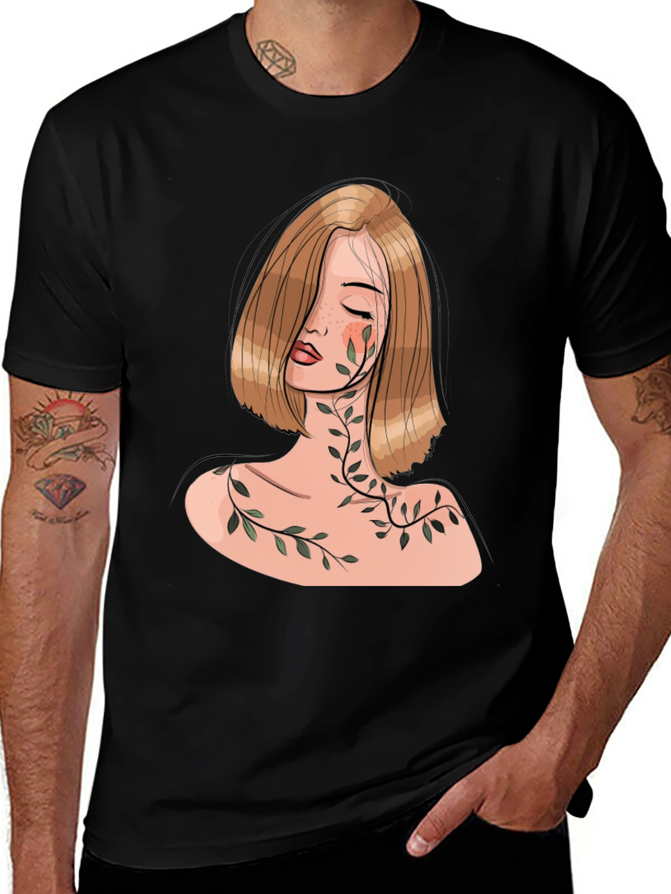 Woman with Vines Graphic Black T-Shirt