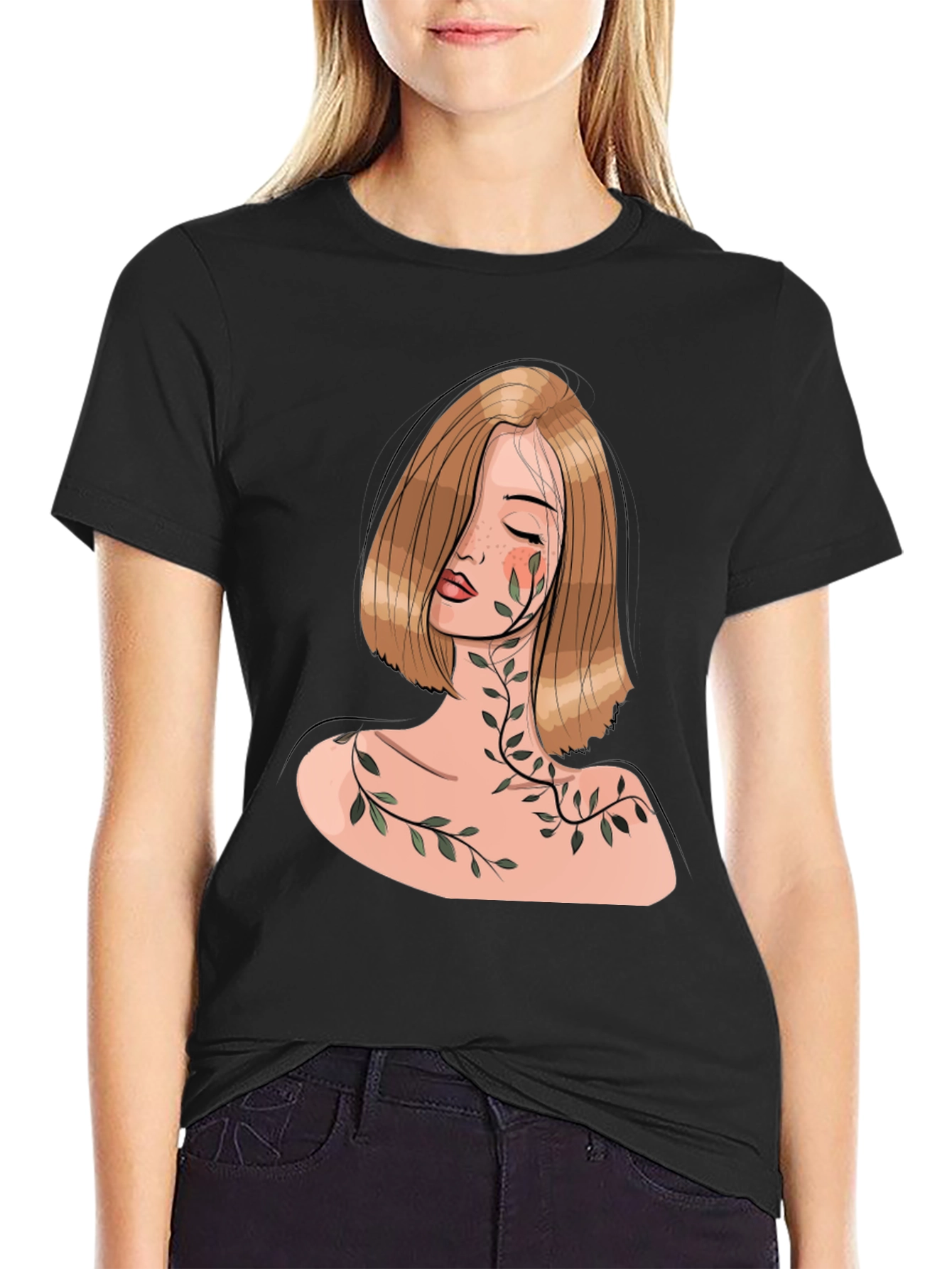 Woman with Vines Graphic Black T-Shirt
