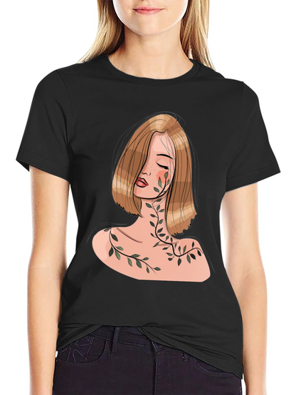 Woman with Vines Graphic Black T-Shirt