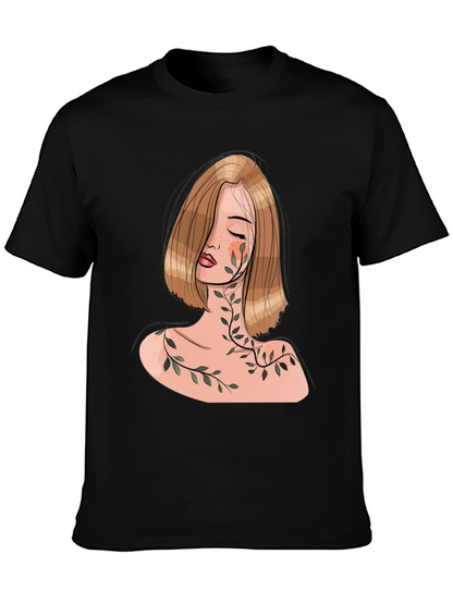 Woman with Vines Graphic Black T-Shirt