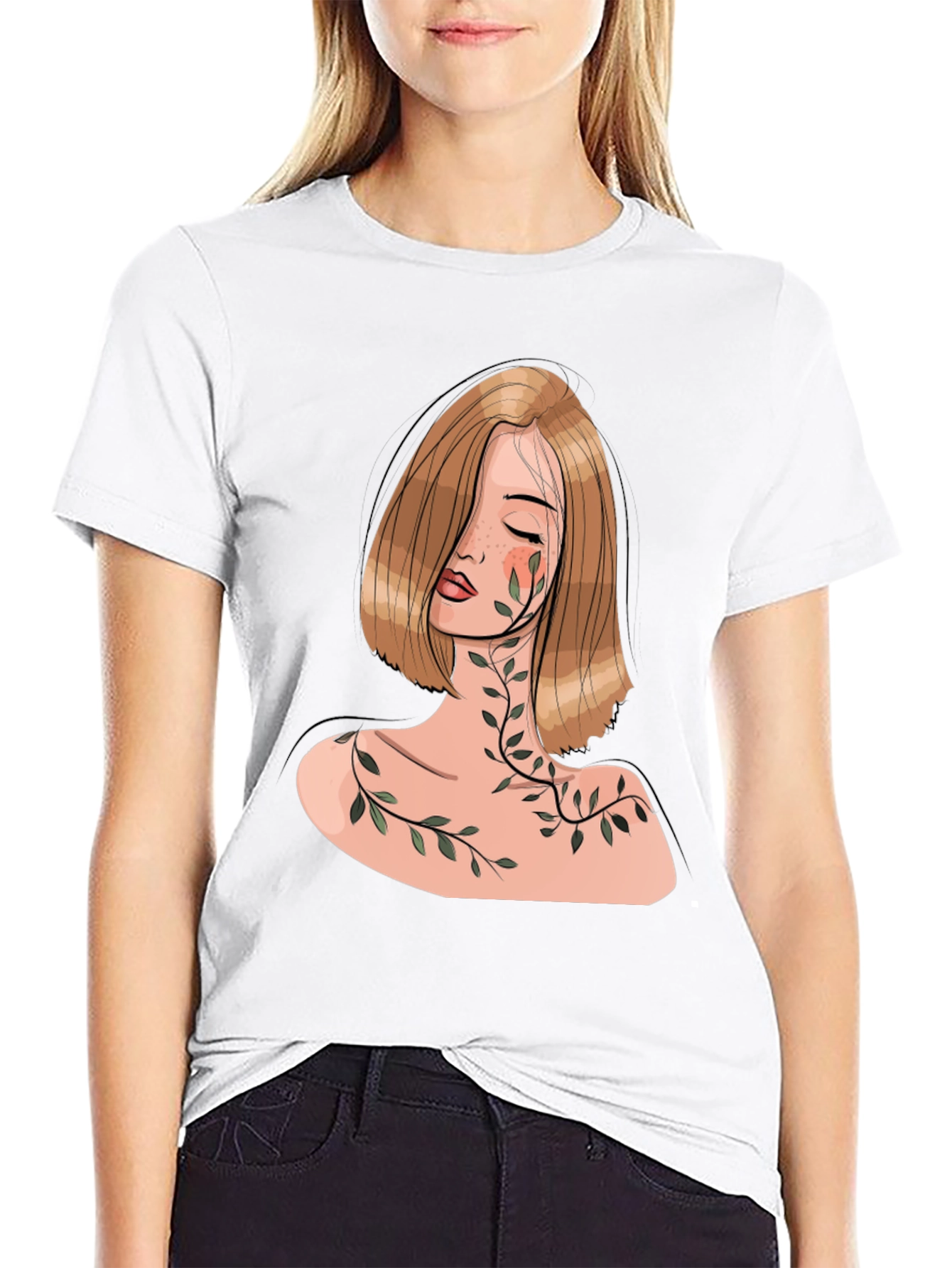 Woman with Vines Graphic Black T-Shirt
