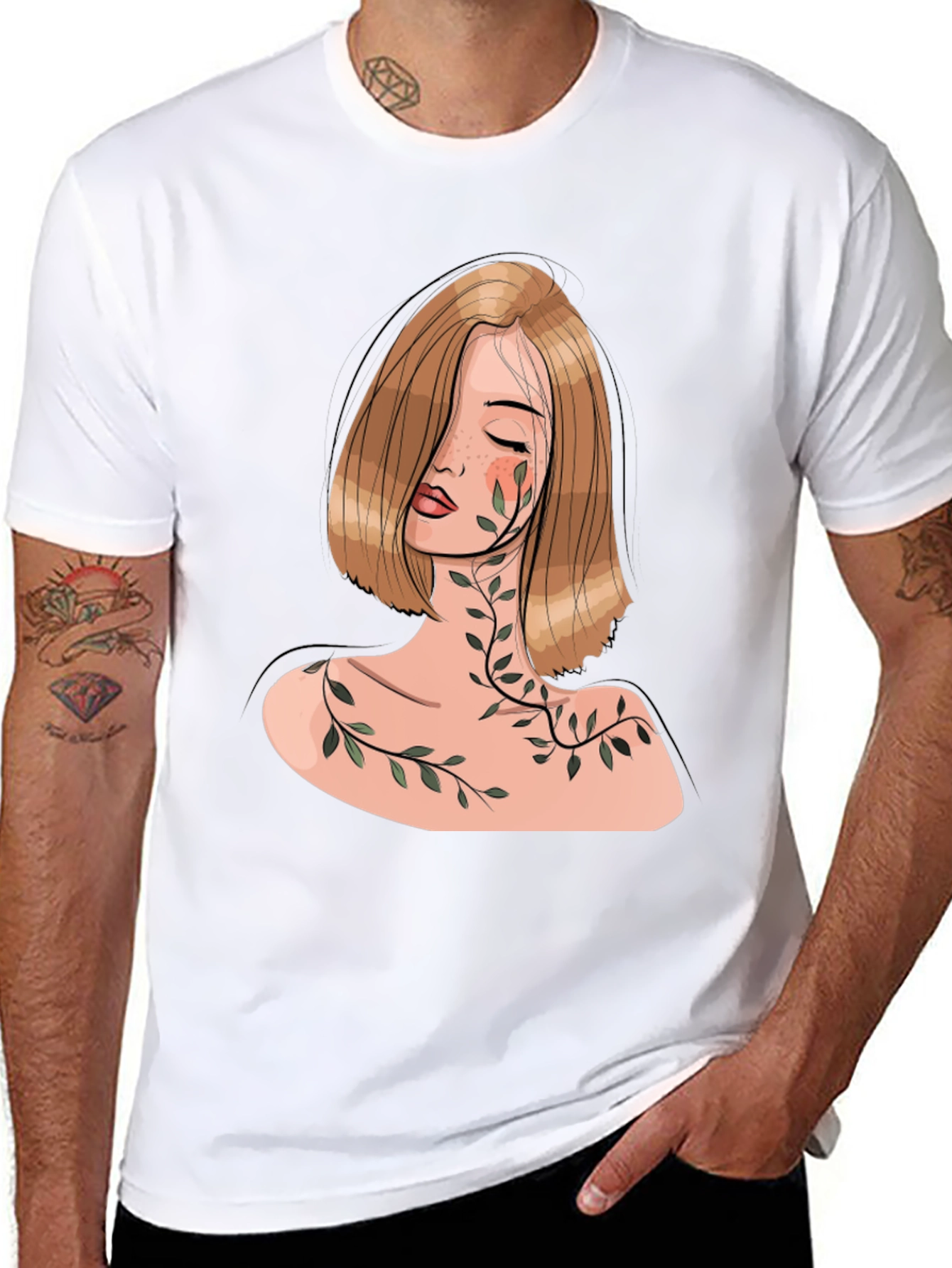 Woman with Vines Graphic Black T-Shirt