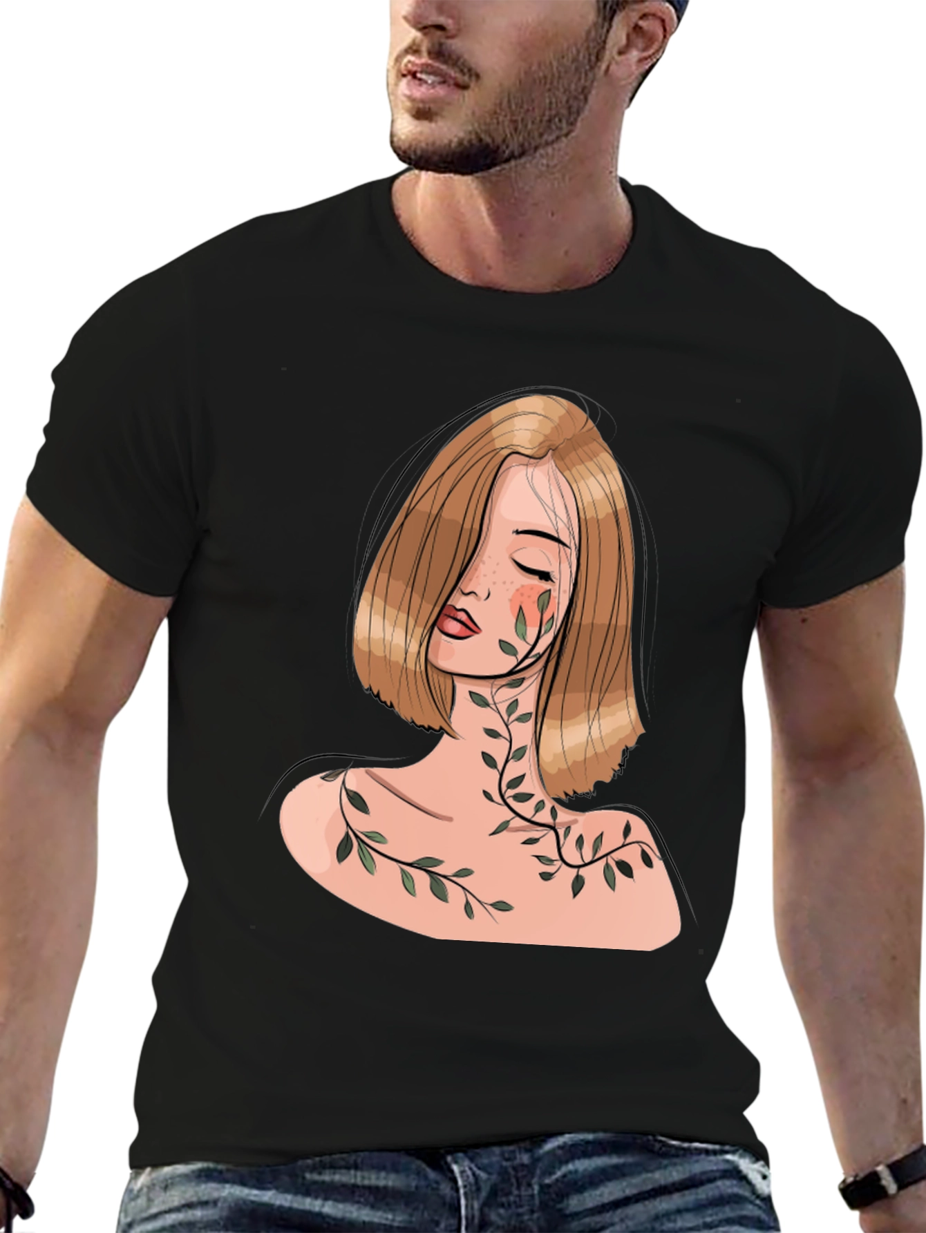 Woman with Vines Graphic Black T-Shirt