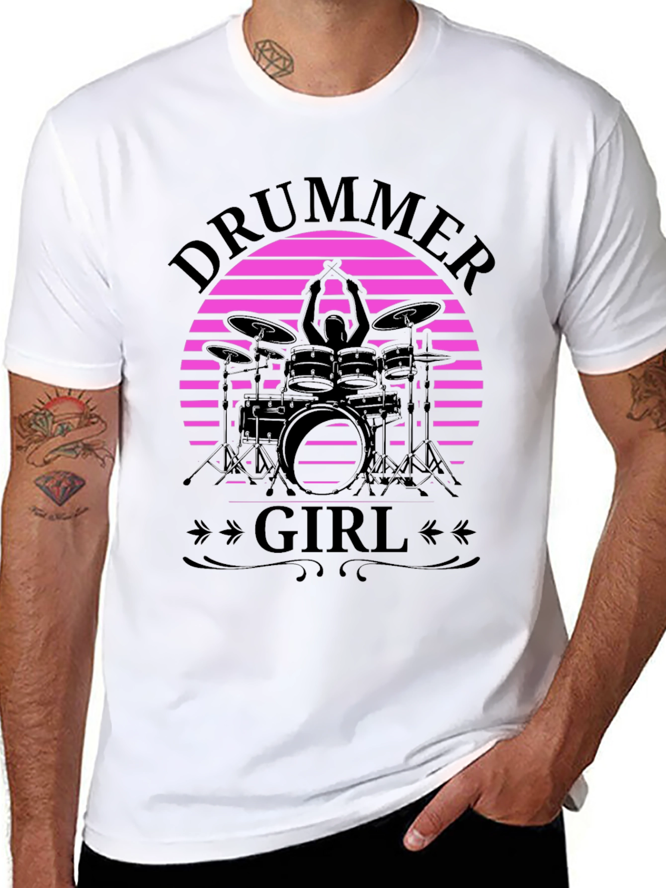 Drummer Girl Black T-Shirt - Music Lover Gift
