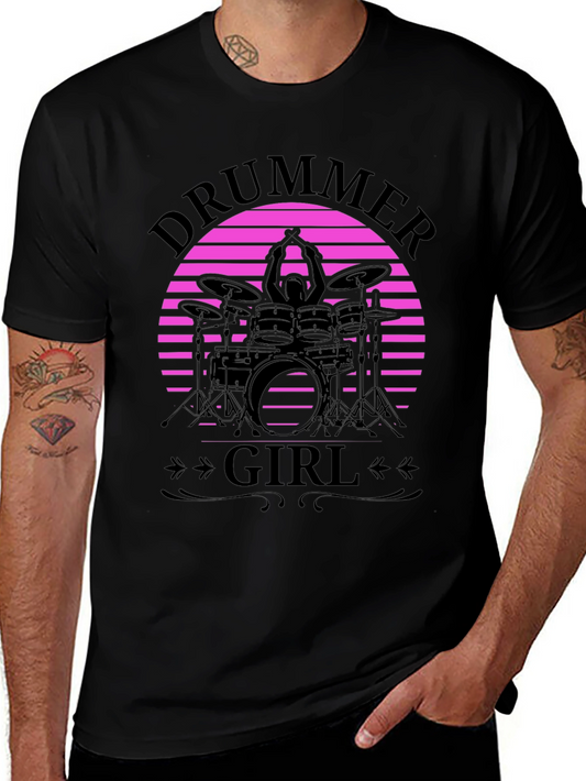 Drummer Girl Black T-Shirt - Music Lover Gift