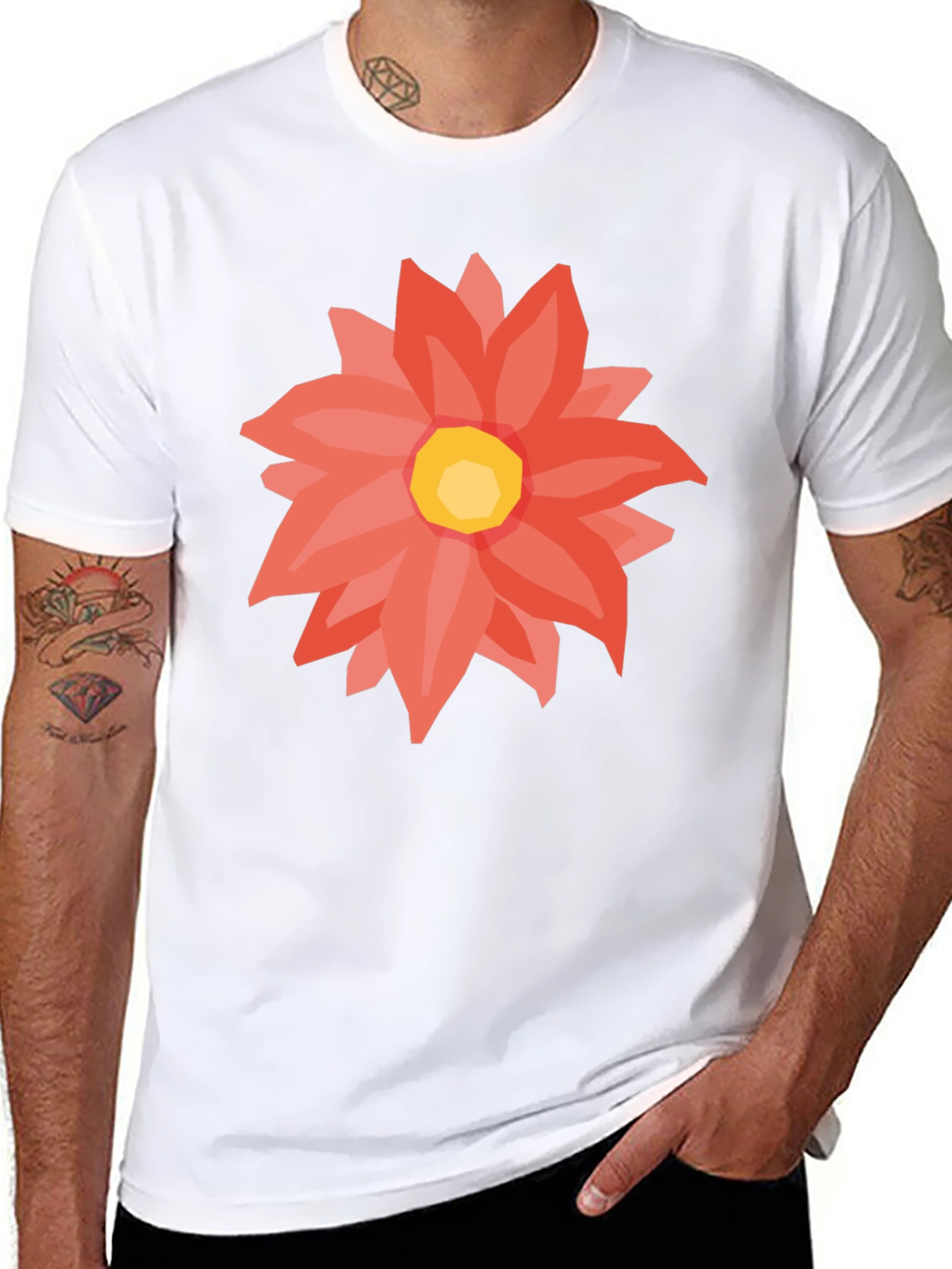 Black T-Shirt with Floral Graphic