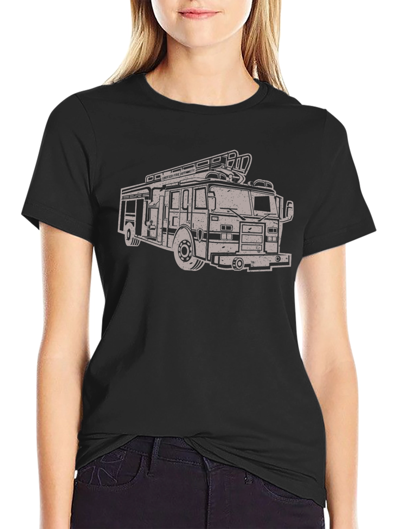 Fire Truck Graphic Tee - Stylish Crew Neck T-Shirt