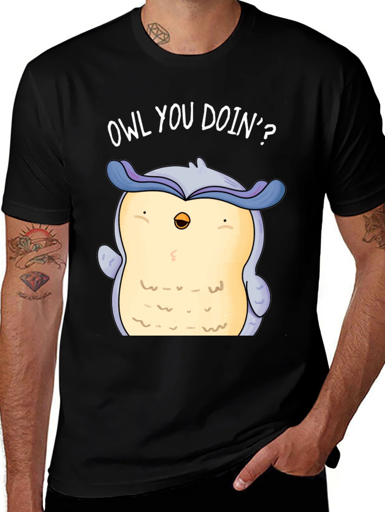 Funny Owl You Doin? Graphic Print T-Shirt