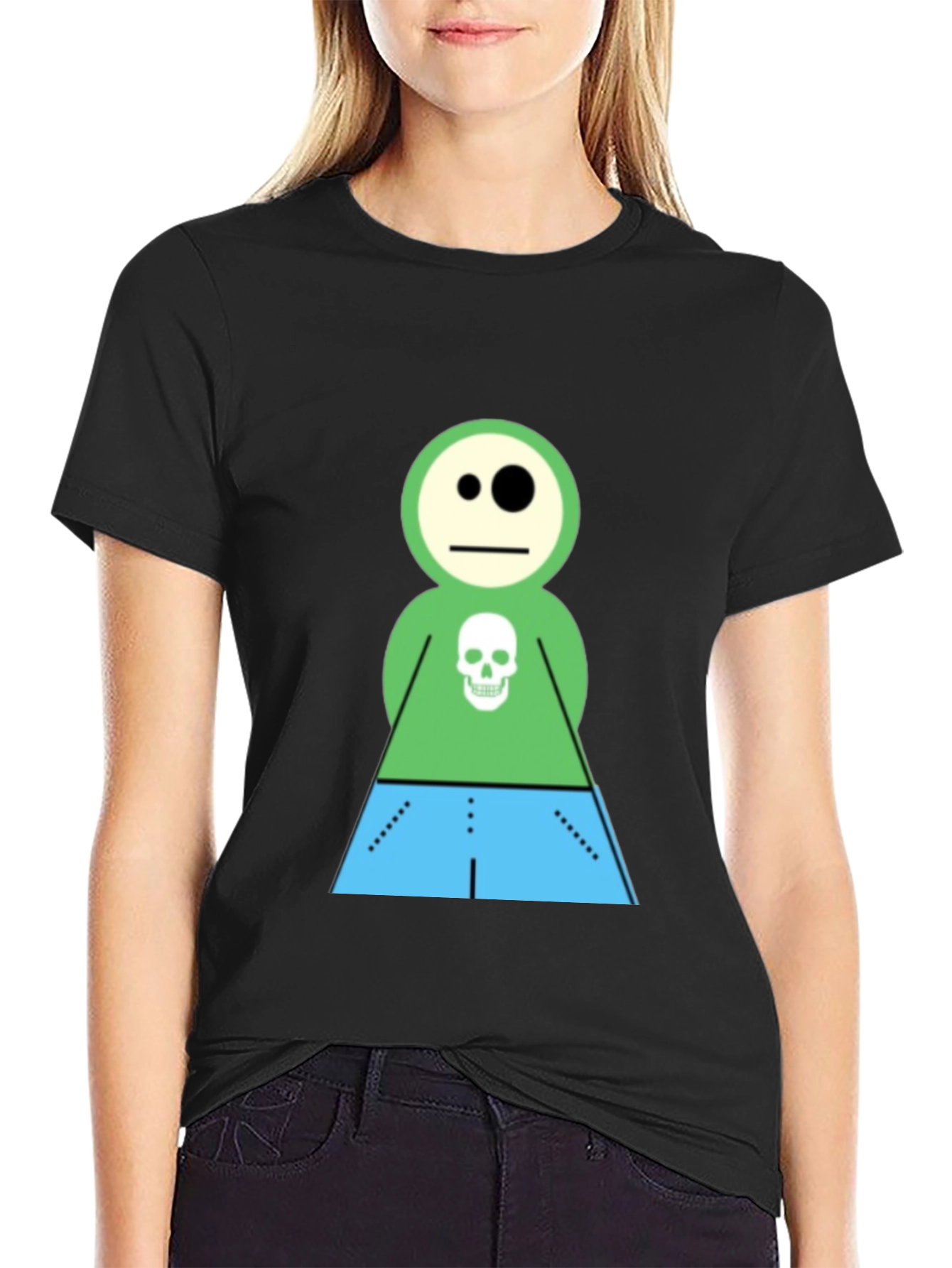 Cartoon Skeleton Character Black T-Shirt