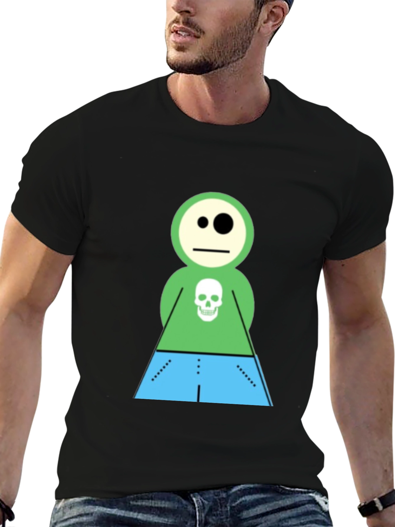 Cartoon Skeleton Character Black T-Shirt
