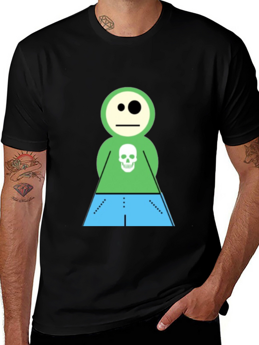 Cartoon Skeleton Character Black T-Shirt