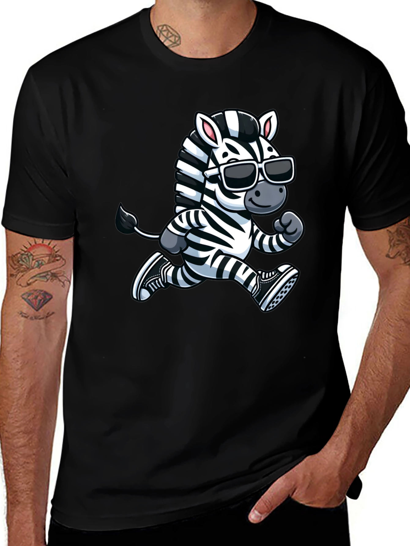 Cool Zebra Running T-Shirt - Black Cotton Graphic Tee