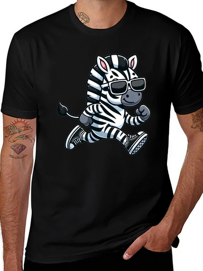 Cool Zebra Running T-Shirt - Black Cotton Graphic Tee