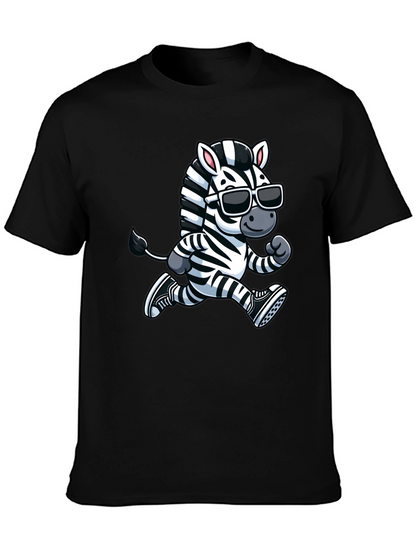 Cool Zebra Running T-Shirt - Black Cotton Graphic Tee