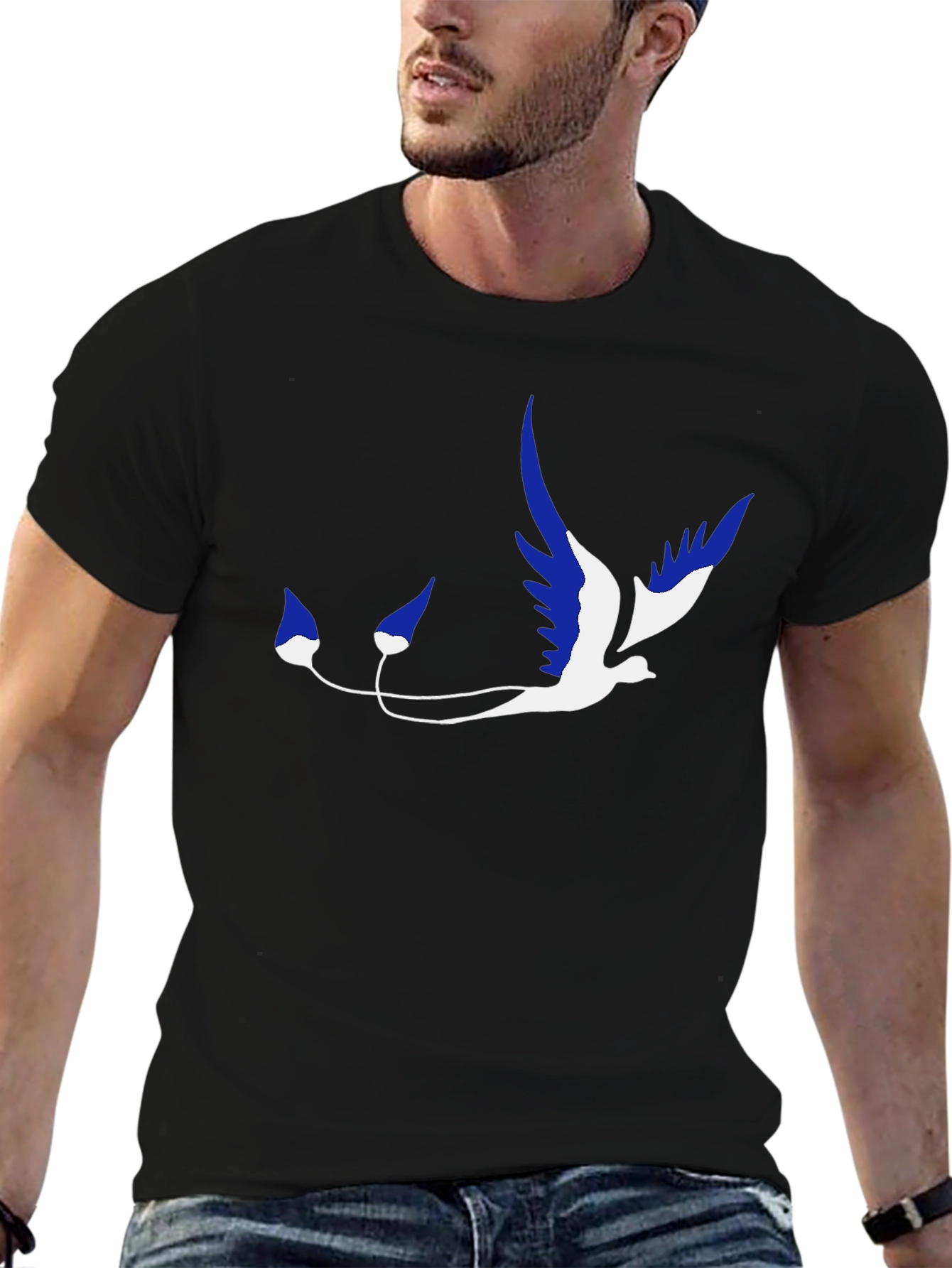 Stylish Black T-Shirt with Unique Bird Graphic