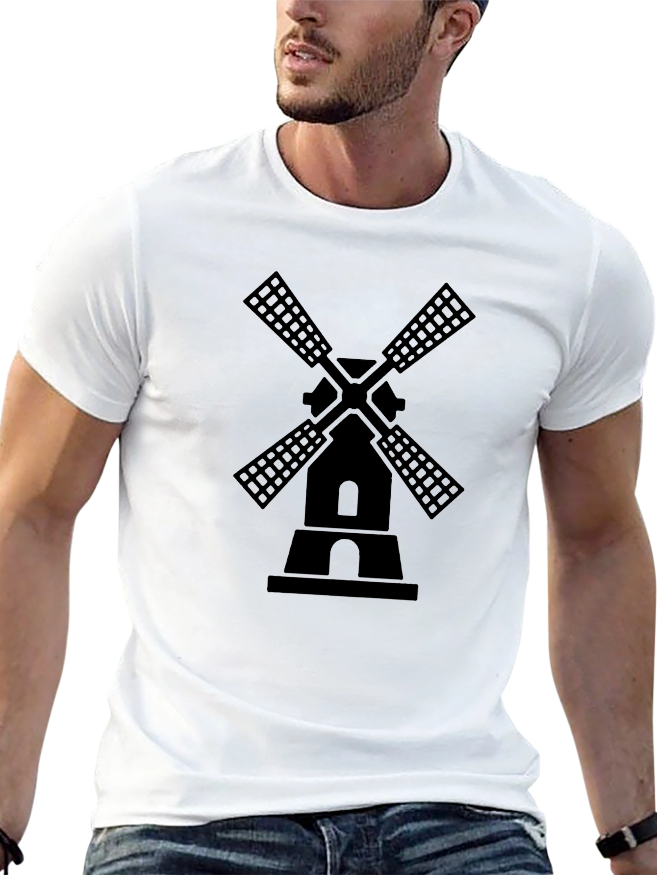 Black Windmill Graphic Tee - Mens Casual Shirt