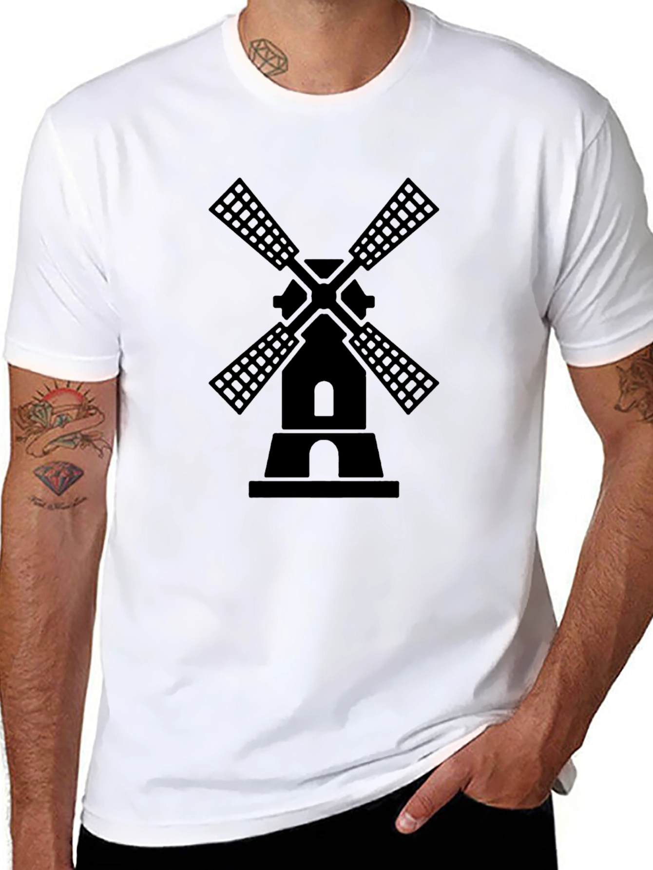 Black Windmill Graphic Tee - Mens Casual Shirt