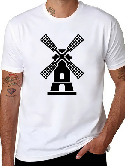 Black Windmill Graphic Tee - Mens Casual Shirt