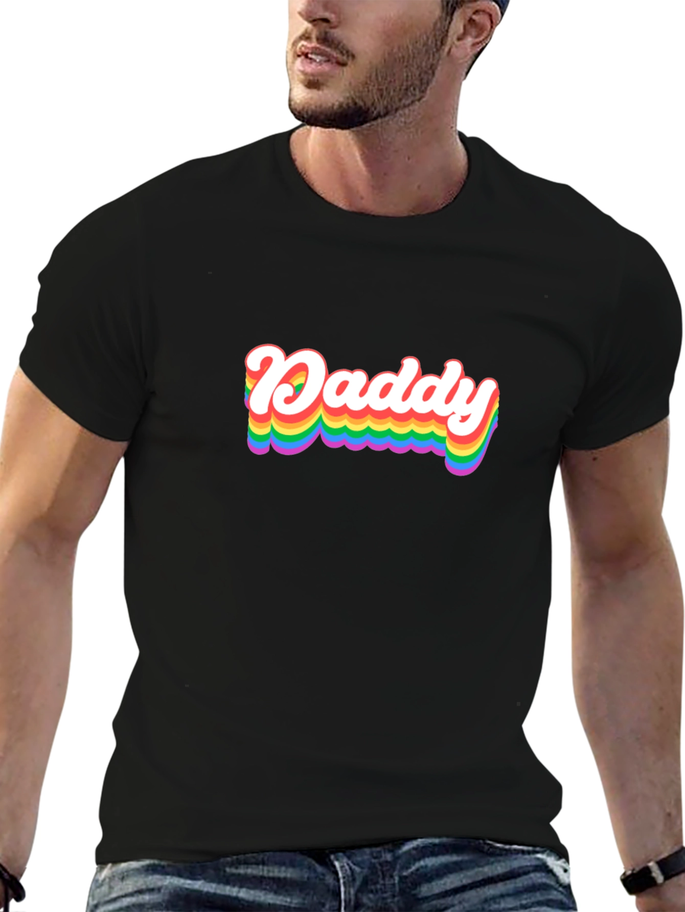 Rainbow Daddy Graphic Tee - Black Cotton Blend Shirt