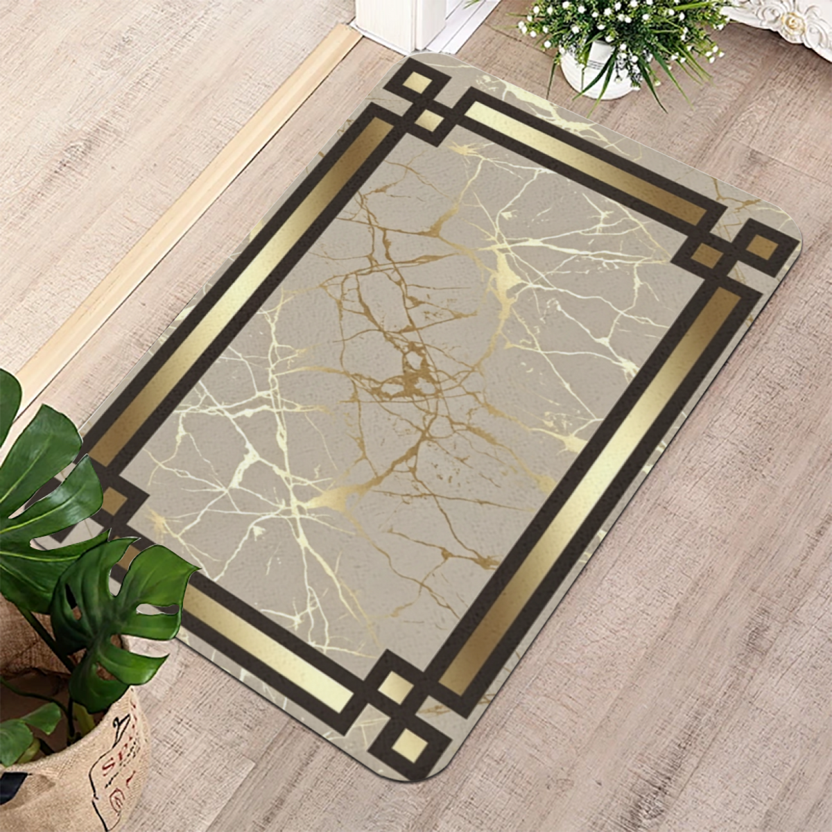 Luxury Framed Gold Marble Diatomite Quick Dry Bath Mat
