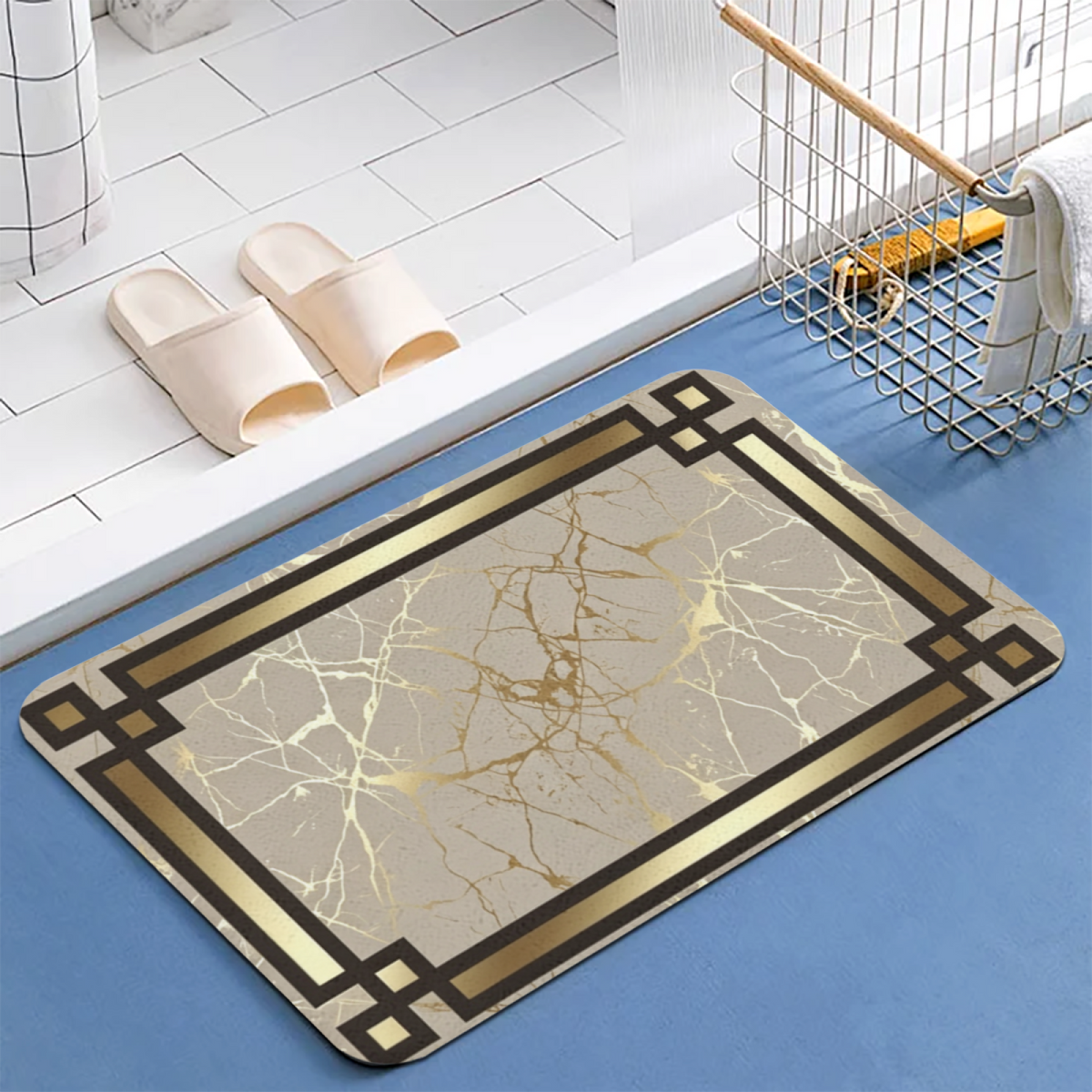 Luxury Framed Gold Marble Diatomite Quick Dry Bath Mat