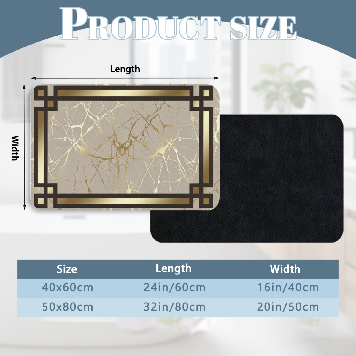 Luxury Framed Gold Marble Diatomite Quick Dry Bath Mat