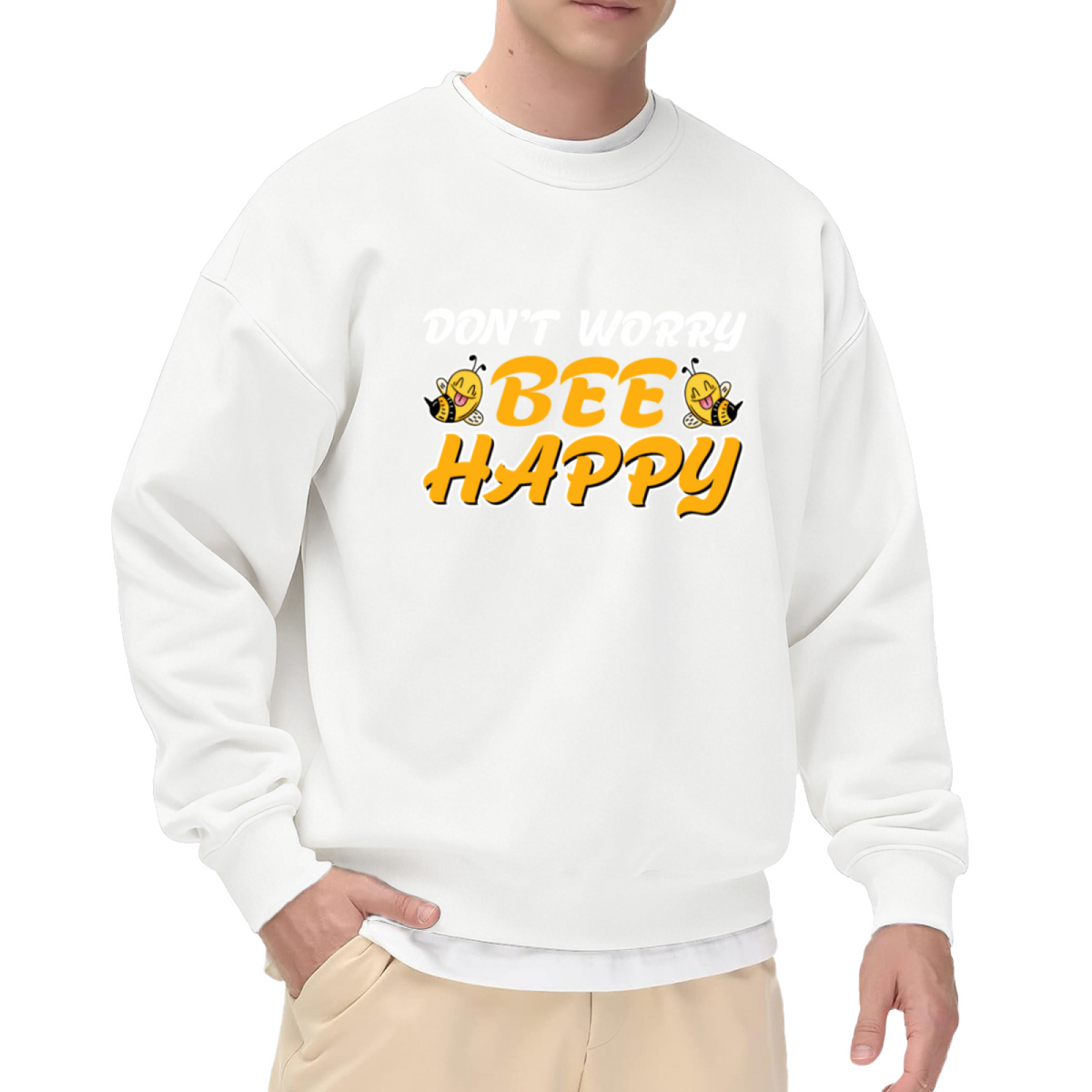 Don't Worry Bee Happy Sweatshirt - Cute Bee Pun Crewneck, Cartoon Bumblebee Pullover, Positive Vibes Gift Sweatshirt, Sweet Insect Top