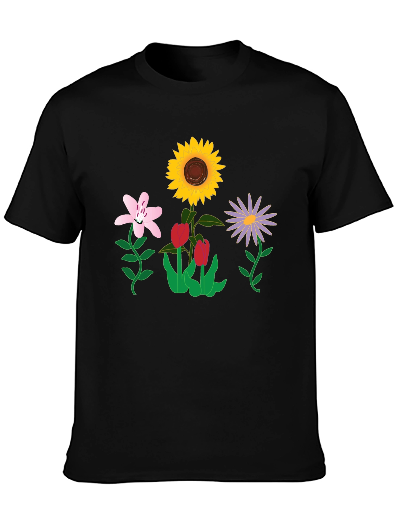 Floral Graphic T-Shirt - Black Casual Tee